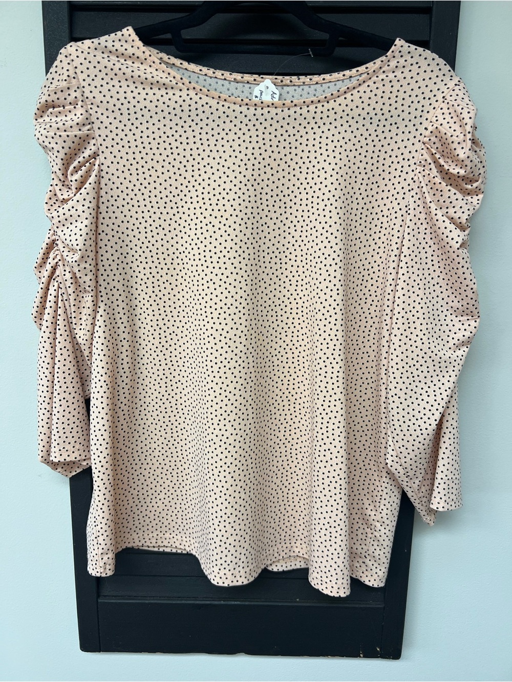 Ruched Sleeve Polka Dot Blush Pink Women's Blouse